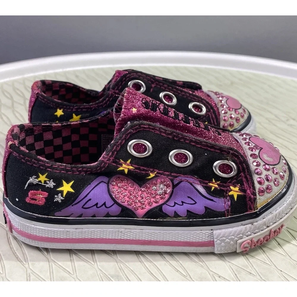 Skechers Little Girls‎ Pink&Purple Hearts&Rhinestone Sneaker Shoes Sz.5